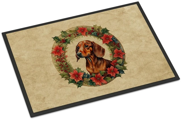 Main image of NEW Dachshund Christmas Flowers Doormat Front Door Mat Indoor Outdoor Rugs for Entryway, Non Slip Washable Low Pile, 18H X 27W
