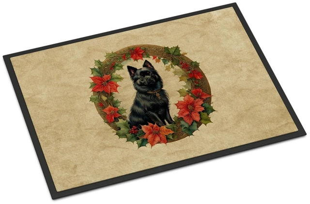 Main image of NEW German Spitz Christmas Flowers Doormat Front Door Mat Indoor Outdoor Rugs for Entryway, Non Slip Washable Low Pile, 18H X 27W
