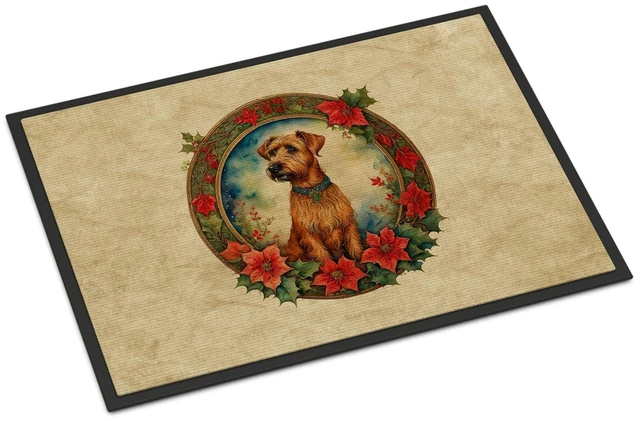 Main image of NEW Irish Terrier Christmas Flowers Doormat Front Door Mat Indoor Outdoor Rugs for Entryway, Non Slip Washable Low Pile, 18H X 27W