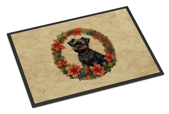 Main image of NEW Affenpinscher Christmas Flowers Doormat Front Door Mat Indoor Outdoor Rugs for Entryway, Non Slip Washable Low Pile, 18H X 27W