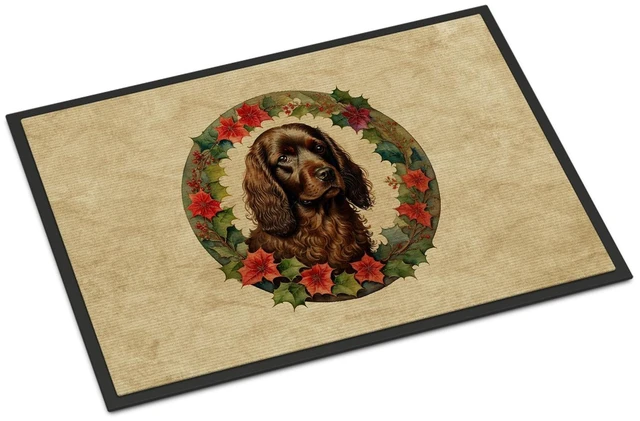 Main image of NEW Boykin Spaniel Christmas Flowers Doormat Front Door Mat Indoor Outdoor Rugs for Entryway, Non Slip Washable Low Pile, 18H X 27W