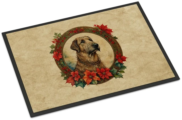 Main image of NEW Irish Wolfhound Christmas Flowers Doormat Front Door Mat Indoor Outdoor Rugs for Entryway, Non Slip Washable Low Pile, 18H X 27W