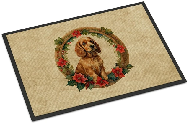 Main image of NEW Cocker Spaniel Christmas Flowers Doormat Front Door Mat Indoor Outdoor Rugs for Entryway, Non Slip Washable Low Pile, 18H X 27W
