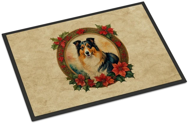 Main image of NEW Collie Christmas Flowers Doormat Front Door Mat Indoor Outdoor Rugs for Entryway, Non Slip Washable Low Pile, 18H X 27W