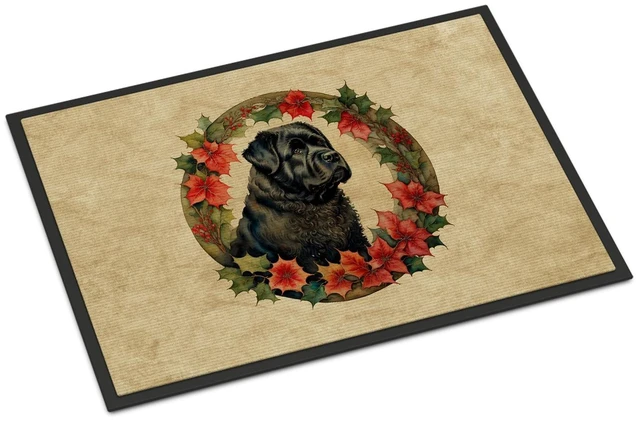 Main image of NEW Bouvier des Flandres Christmas Flowers Doormat Front Door Mat Indoor Outdoor Rugs for Entryway, Non Slip Washable Low Pile, 18H X 27W