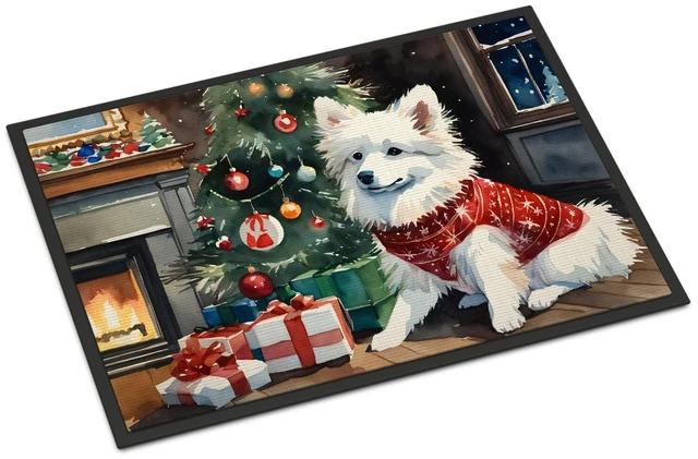 Main image of NEW American Eskimo Cozy Christmas Doormat Front Door Mat Indoor Outdoor Rugs for Entryway, Non Slip Washable Low Pile, 18H X 27W