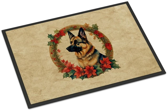 Main image of NEW German Shepherd Christmas Flowers Doormat Front Door Mat Indoor Outdoor Rugs for Entryway, Non Slip Washable Low Pile, 18H X 27W