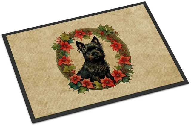 Main image of NEW Cairn Terrier Christmas Flowers Doormat Front Door Mat Indoor Outdoor Rugs for Entryway, Non Slip Washable Low Pile, 18H X 27W