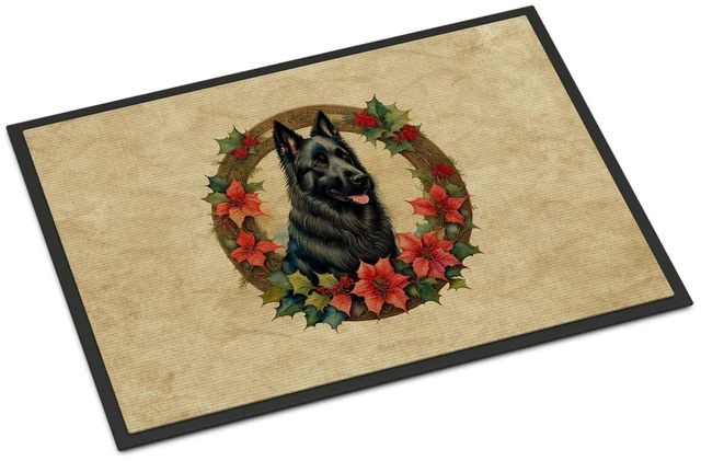Main image of NEW Belgian Sheepdog Christmas Flowers Doormat Front Door Mat Indoor Outdoor Rugs for Entryway, Non Slip Washable Low Pile, 18H X 27W