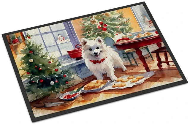 Main image of NEW American Eskimo Christmas Cookies Doormat Front Door Mat Indoor Outdoor Rugs for Entryway, Non Slip Washable Low Pile, 18H X 27W