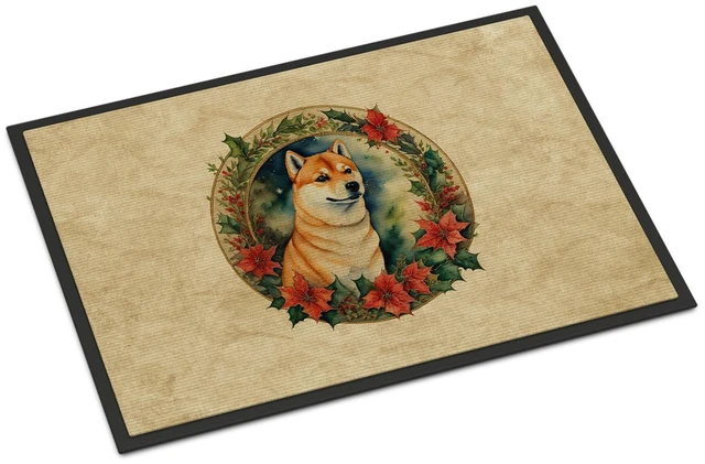 Main image of NEW Shiba Inu Christmas Flowers Doormat Front Door Mat Indoor Outdoor Rugs for Entryway, Non Slip Washable Low Pile, 18H X 27W