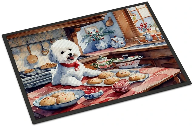 Main image of NEW Bichon Frise Christmas Cookies Doormat Front Door Mat Indoor Outdoor Rugs for Entryway, Non Slip Washable Low Pile, 18H X 27W