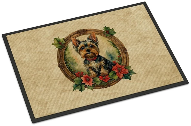 Main image of NEW Yorkie Christmas Flowers Doormat Front Door Mat Indoor Outdoor Rugs for Entryway, Non Slip Washable Low Pile, 18H X 27W