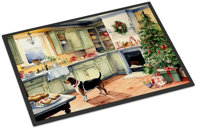Main image of NEW Basset Hound Christmas Cookies Doormat Front Door Mat Indoor Outdoor Rugs for Entryway, Non Slip Washable Low Pile, 18H X 27W