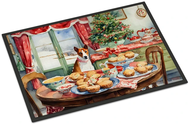 Main image of NEW Basenji Christmas Cookies Doormat Front Door Mat Indoor Outdoor Rugs for Entryway, Non Slip Washable Low Pile, 18H X 27W