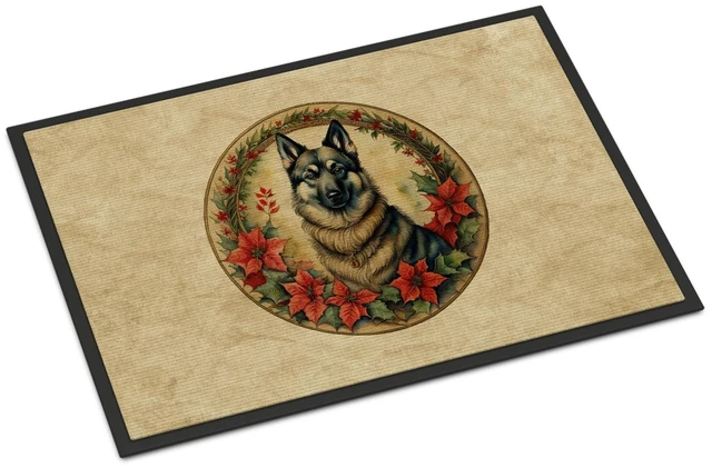 Main image of NEW Norwegian Elkhound Christmas Flowers Doormat Front Door Mat Indoor Outdoor Rugs for Entryway, Non Slip Washable Low Pile, 18H X 27W