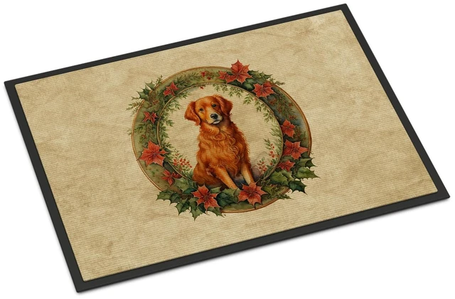 Main image of NEW Nova Scotia Duck Tolling Retriever Christmas Flowers Doormat Front Door Mat Indoor Outdoor Rugs for Entryway, Non Slip Washable Low Pile, 18H X 27W