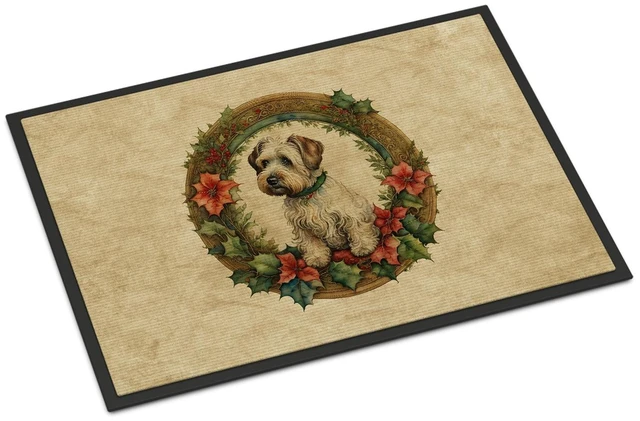 Main image of NEW Sealyham Terrier Christmas Flowers Doormat Front Door Mat Indoor Outdoor Rugs for Entryway, Non Slip Washable Low Pile, 18H X 27W