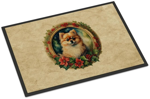 Main image of NEW Pomeranian Christmas Flowers Doormat Front Door Mat Indoor Outdoor Rugs for Entryway, Non Slip Washable Low Pile, 18H X 27W