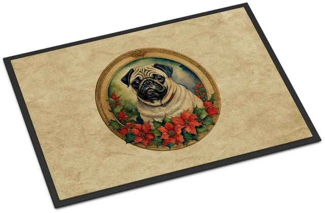 Main image of NEW Pug Christmas Flowers Doormat Front Door Mat Indoor Outdoor Rugs for Entryway, Non Slip Washable Low Pile, 18H X 27W