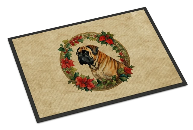 Main image of NEW Mastiff Christmas Flowers Doormat Front Door Mat Indoor Outdoor Rugs for Entryway, Non Slip Washable Low Pile, 18H X 27W
