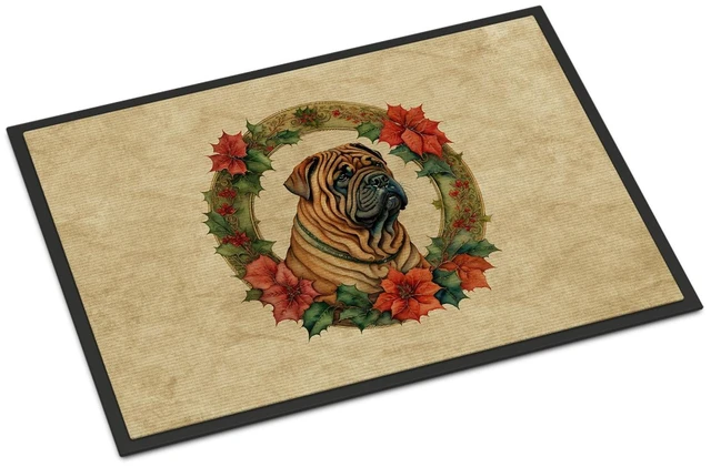 Main image of NEW Shar Pei Christmas Flowers Doormat Front Door Mat Indoor Outdoor Rugs for Entryway, Non Slip Washable Low Pile, 18H X 27W