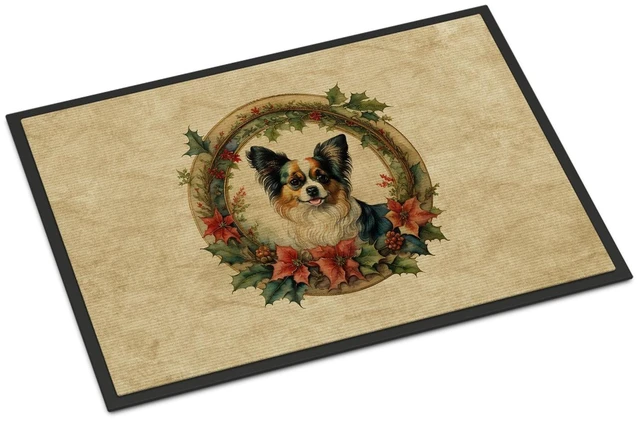 Main image of NEW Papillon Christmas Flowers Doormat Front Door Mat Indoor Outdoor Rugs for Entryway, Non Slip Washable Low Pile, 18H X 27W