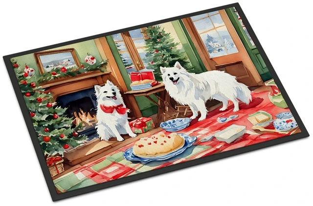 Main image of NEW American Eskimo Christmas Cookies Doormat Front Door Mat Indoor Outdoor Rugs for Entryway, Non Slip Washable Low Pile, 18H X 27W