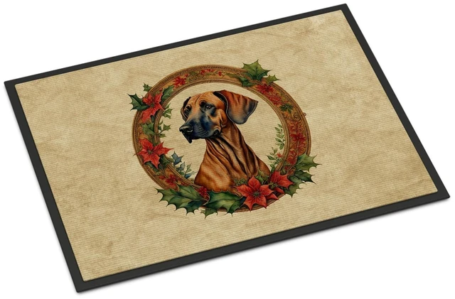 Main image of NEW Rhodesian Ridgeback Christmas Flowers Doormat Front Door Mat Indoor Outdoor Rugs for Entryway, Non Slip Washable Low Pile, 18H X 27W