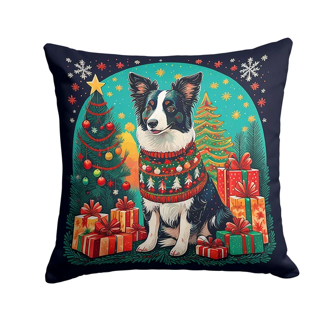 Main image of Border Collie Christmas Throw Pillow Machine Washable, Indoor Outdoor Decorative Pillow for Couch, Bed or Patio, 18Hx18W