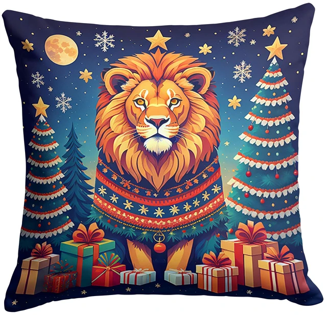 Main image of Lion Christmas Throw Pillow Machine Washable, Indoor Outdoor Decorative Pillow for Couch, Bed or Patio, 18Hx18W
