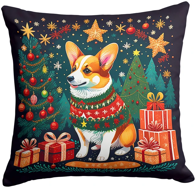 Main image of Corgi Christmas Throw Pillow Machine Washable, Indoor Outdoor Decorative Pillow for Couch, Bed or Patio, 18Hx18W