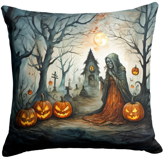 Main image of The Weeping Woman Spooky Halloween Throw Pillow Machine Washable, Indoor Outdoor Decorative Pillow for Couch, Bed or Patio, 18Hx18W