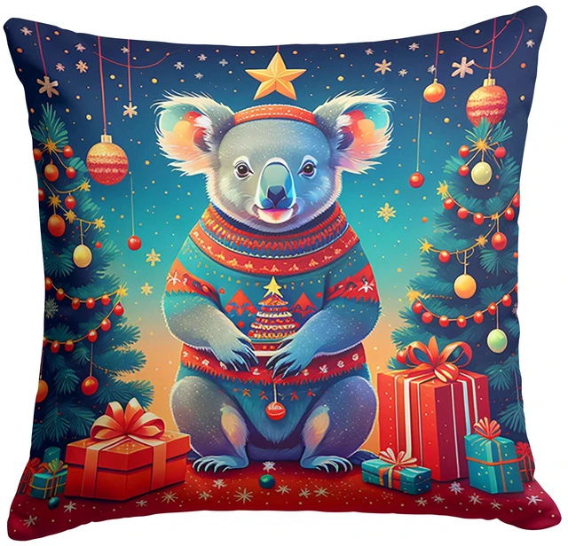 Main image of Koala Christmas Throw Pillow Machine Washable, Indoor Outdoor Decorative Pillow for Couch, Bed or Patio, 18Hx18W