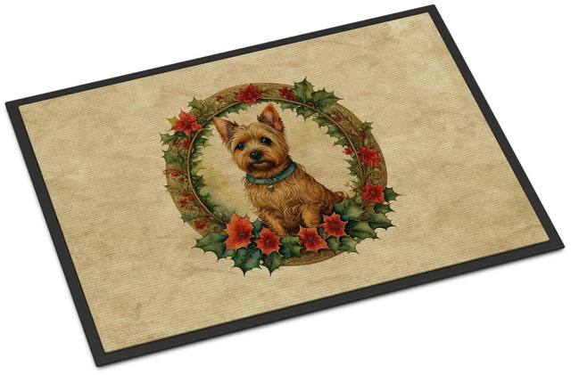 Main image of NEW Norwich Terrier Christmas Flowers Doormat Front Door Mat Indoor Outdoor Rugs for Entryway, Non Slip Washable Low Pile, 18H X 27W