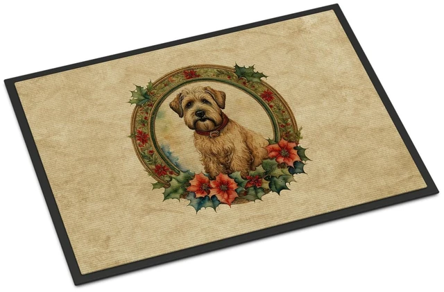 Main image of NEW Wheaten Terrier Christmas Flowers Doormat Front Door Mat Indoor Outdoor Rugs for Entryway, Non Slip Washable Low Pile, 18H X 27W
