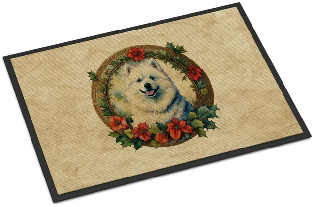 Main image of NEW Samoyed Christmas Flowers Doormat Front Door Mat Indoor Outdoor Rugs for Entryway, Non Slip Washable Low Pile, 18H X 27W