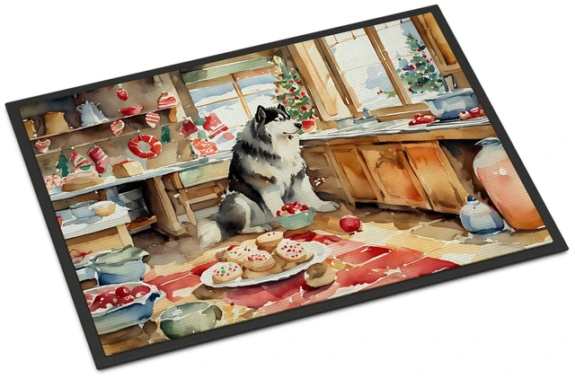 Main image of NEW Alaskan Malamute Christmas Cookies Doormat Front Door Mat Indoor Outdoor Rugs for Entryway, Non Slip Washable Low Pile, 18H X 27W