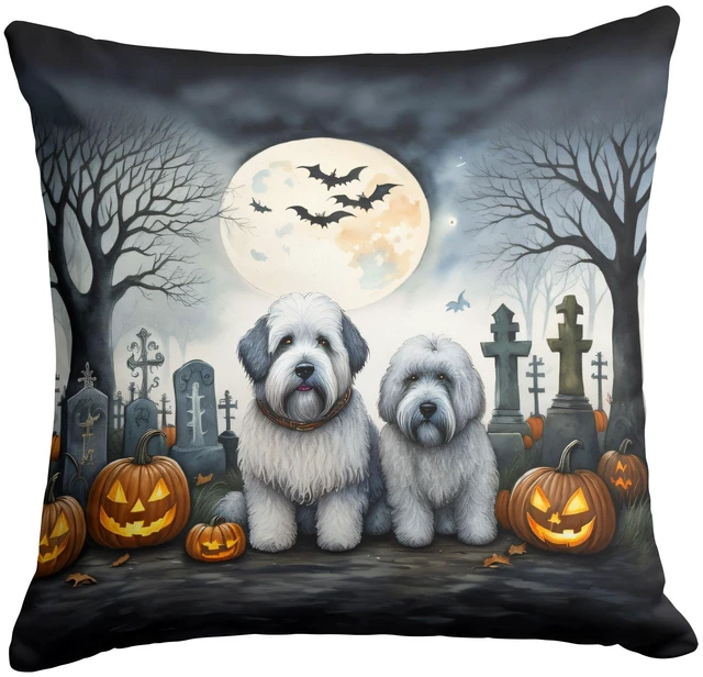 Main image of Old English Sheepdog Spooky Halloween Throw Pillow Machine Washable, Indoor Outdoor Decorative Pillow for Couch, Bed or Patio, 18Hx18W