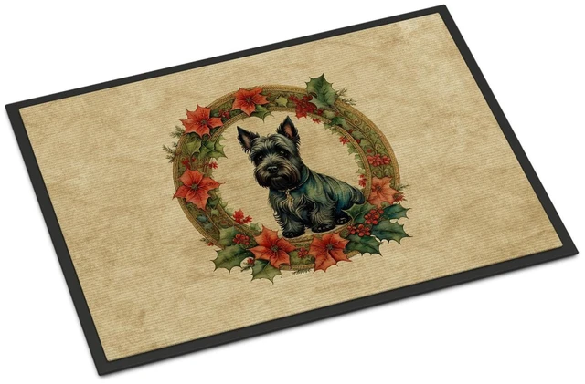 Main image of NEW Scottish Terrier Christmas Flowers Doormat Front Door Mat Indoor Outdoor Rugs for Entryway, Non Slip Washable Low Pile, 18H X 27W