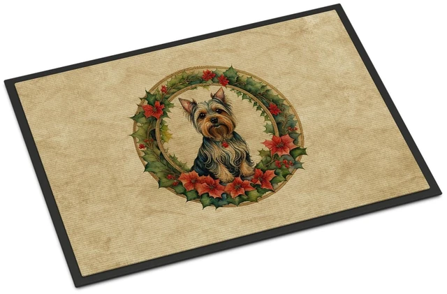 Main image of NEW Silky Terrier Christmas Flowers Doormat Front Door Mat Indoor Outdoor Rugs for Entryway, Non Slip Washable Low Pile, 18H X 27W