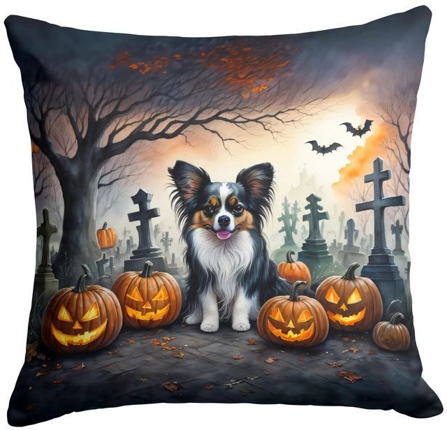 Main image of Papillon Spooky Halloween Throw Pillow Machine Washable, Indoor Outdoor Decorative Pillow for Couch, Bed or Patio, 18Hx18W