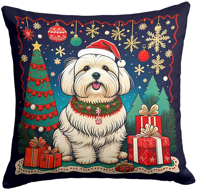 Main image of Coton De Tulear Christmas Throw Pillow Machine Washable, Indoor Outdoor Decorative Pillow for Couch, Bed or Patio, 18Hx18W