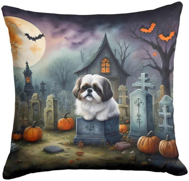 Main image of Shih Tzu Spooky Halloween Throw Pillow Machine Washable, Indoor Outdoor Decorative Pillow for Couch, Bed or Patio, 18Hx18W
