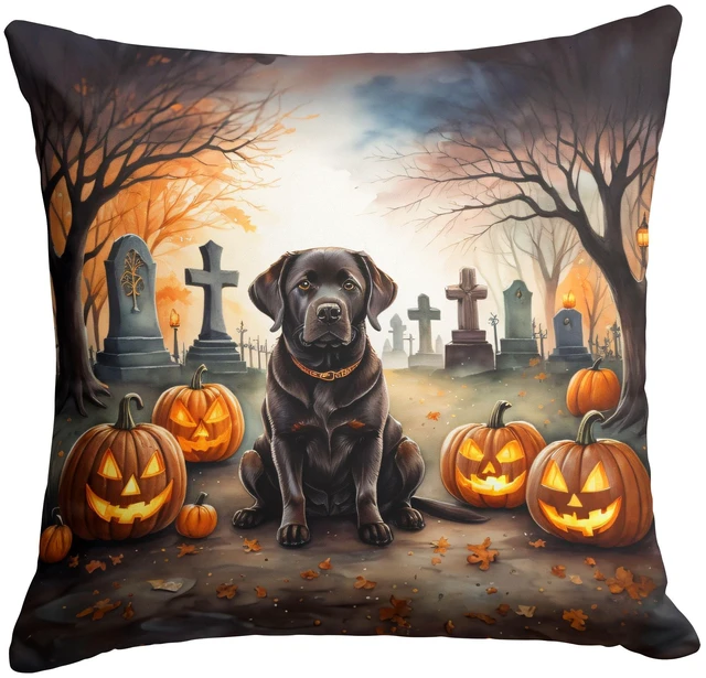 Main image of Chocolate Labrador Retriever Spooky Halloween Throw Pillow Machine Washable, Indoor Outdoor Decorative Pillow for Couch, Bed or Patio, 18Hx18W