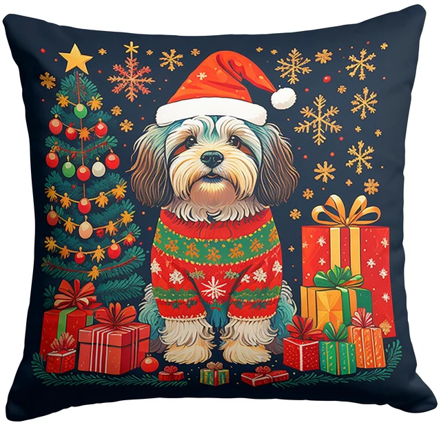 Main image of Havanese Christmas Throw Pillow Machine Washable, Indoor Outdoor Decorative Pillow for Couch, Bed or Patio, 18Hx18W