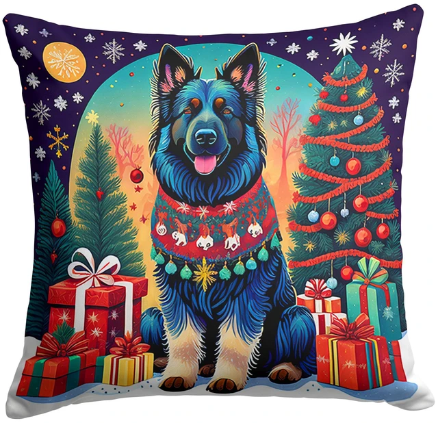 Main image of Belgian Sheepdog Christmas Throw Pillow Machine Washable, Indoor Outdoor Decorative Pillow for Couch, Bed or Patio, 18Hx18W