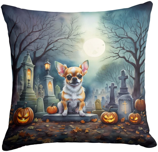 Main image of Chihuahua Spooky Halloween Throw Pillow Machine Washable, Indoor Outdoor Decorative Pillow for Couch, Bed or Patio, 18Hx18W