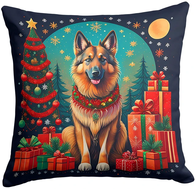 Main image of Belgian Tervuren Christmas Throw Pillow Machine Washable, Indoor Outdoor Decorative Pillow for Couch, Bed or Patio, 18Hx18W