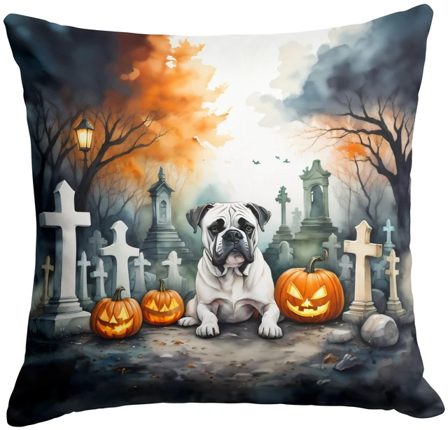 Main image of Boxer Spooky Halloween Throw Pillow Machine Washable, Indoor Outdoor Decorative Pillow for Couch, Bed or Patio, 18Hx18W